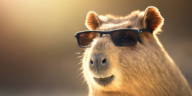 Un capybara avec des lunettes de soleil et une casquette