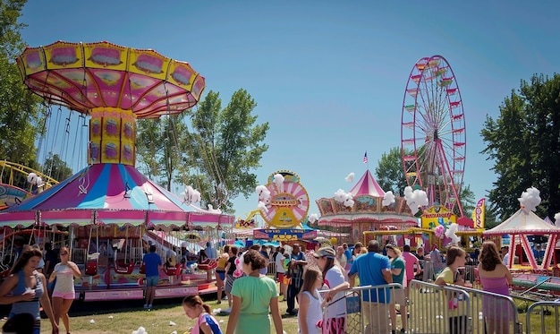 Photo un carnaval avec une grande roue de ferris en arrière-plan