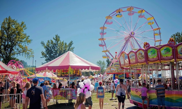 Photo un carnaval avec une roue en ferris et des gens en arrière-plan