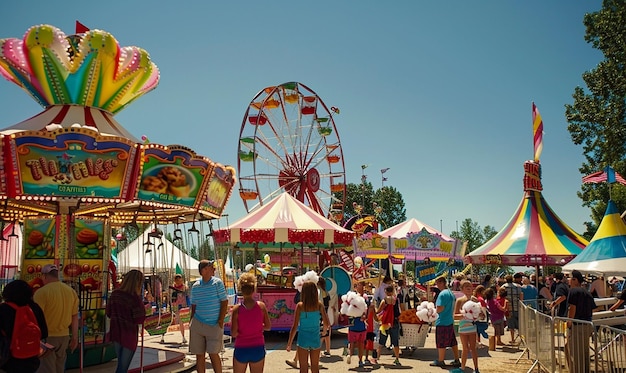 Photo un carnaval avec une roue en ferris et des gens en arrière-plan