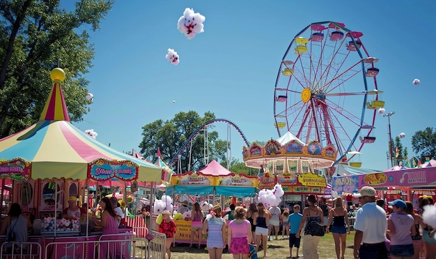 Photo un carnaval avec une roue de ferris et une roule de ferris en arrière-plan