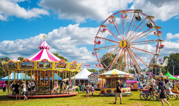 Photo un carnaval avec une roue de ferris et une roule de ferris