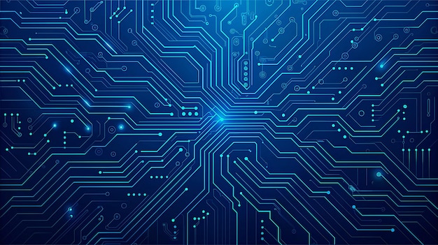 Photo carte de circuit numérique abstraite sur fond bleu de la technologie lignes et points de circuit connectés sur carte mère abstraite