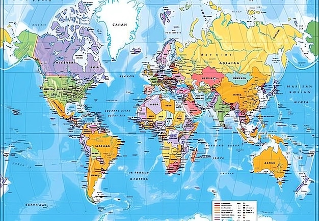 une carte du monde avec de nombreux pays, y compris le monde