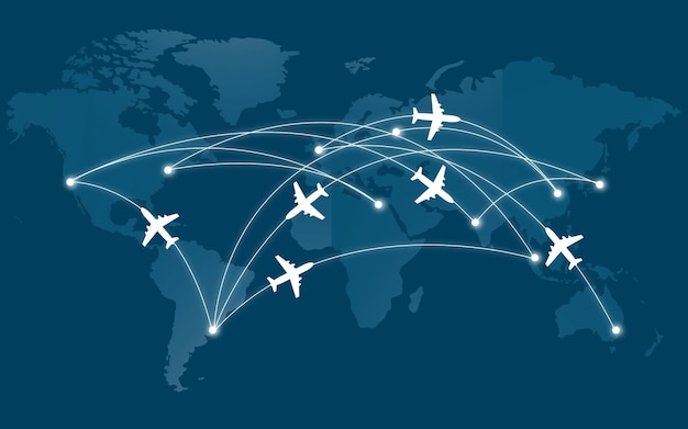 Carte du monde avec des symboles d'avions