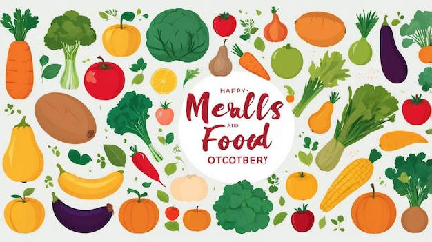 Photo célébrer la journée mondiale de l'alimentation le 16 octobre avec des illustrations de repas, de fruits et de légumes