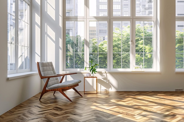 Photo une chaise dans une pièce avec des fenêtres