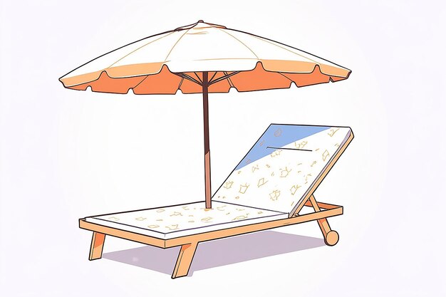 Photo chaise longue avec un parapluie d'été du soleil contour noir sur un fond blanc