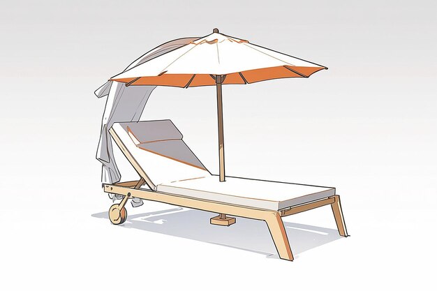 Photo chaise longue avec un parapluie d'été du soleil contour noir sur un fond blanc