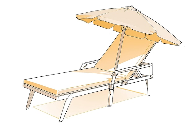 Photo chaise longue avec un parapluie d'été du soleil contour noir sur un fond blanc