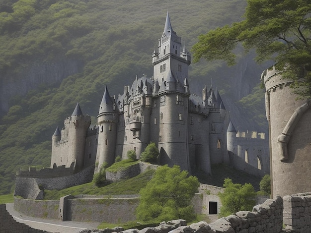 Photo château bien fortifié en pierre noire