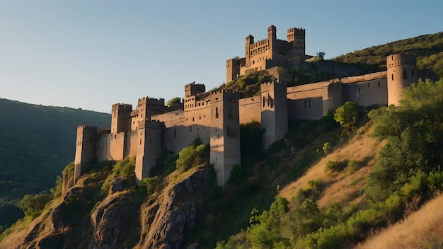 Photo un château sur une colline avec un fond de ciel