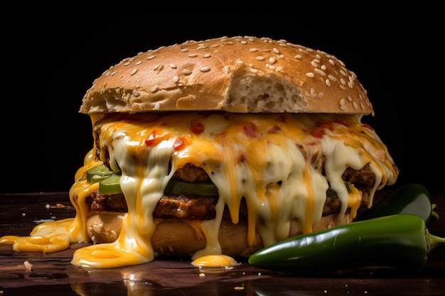 Photo cheeseburger avec du bacon fumé et du fromage bleu