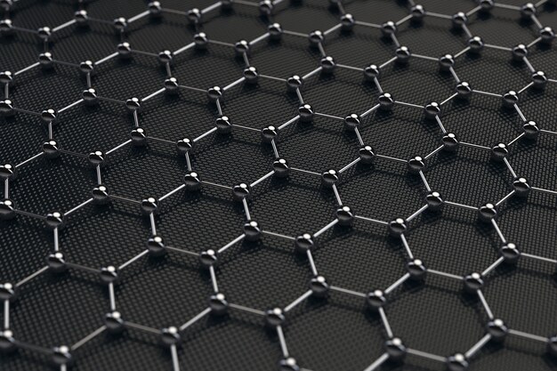 Chimie noire Résumé Hexagonal Metal Molecule Background Texture gros plan extrême. Rendu 3D