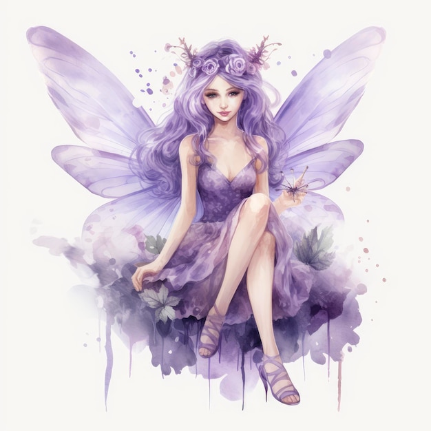 Clipart animé à l'aquarelle Fée violette brume