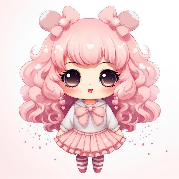 Une clipart de fille Kawaii sur fond blanc.