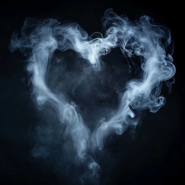 Cœur de fumée réaliste sur fond sombre Symbole d'amour à la vapeur Nuage Silhouette de la Saint-Valentin transparente