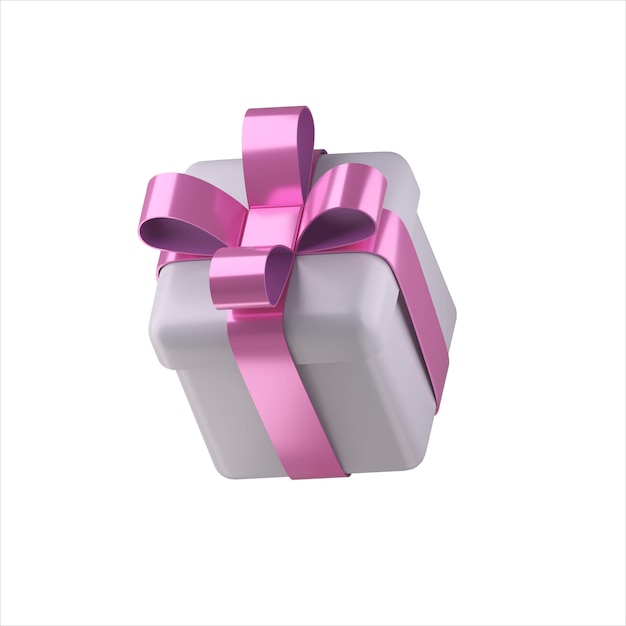 Coffret cadeau blanc 3d réaliste avec noeud de ruban brillant rose