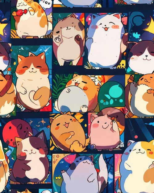 Photo une collection de chats de dessins animés dans diverses poses et couleurs images