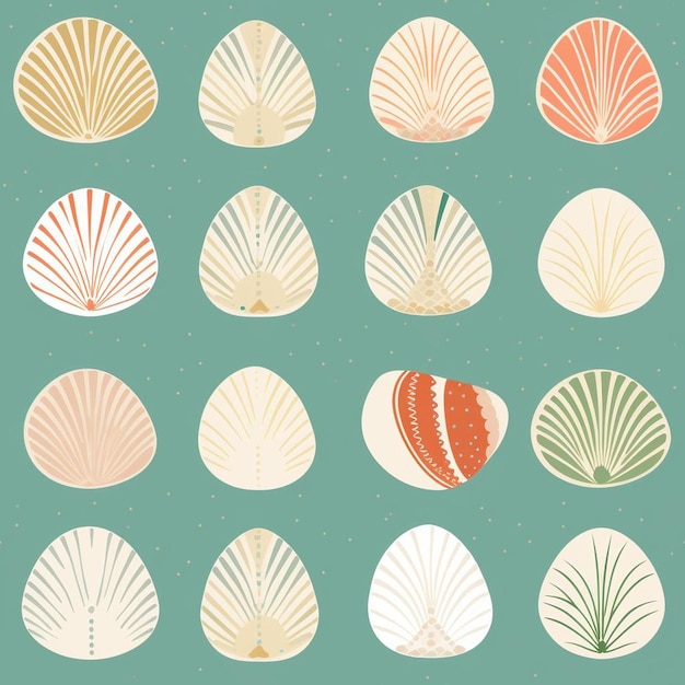 Photo une collection de coquillages avec les mots coquillage sur le fond.