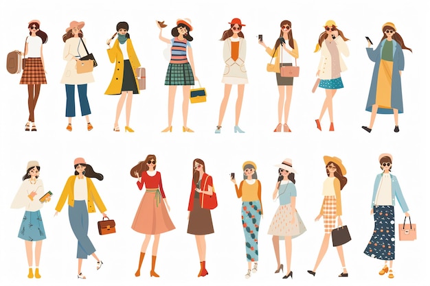 Photo une collection d'illustrations de filles du magazine de mode