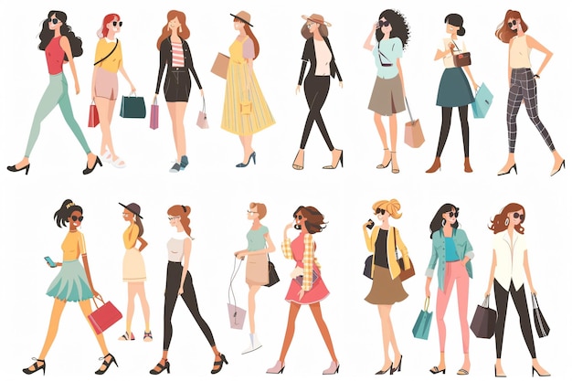 Photo une collection d'illustrations de filles du magazine de mode