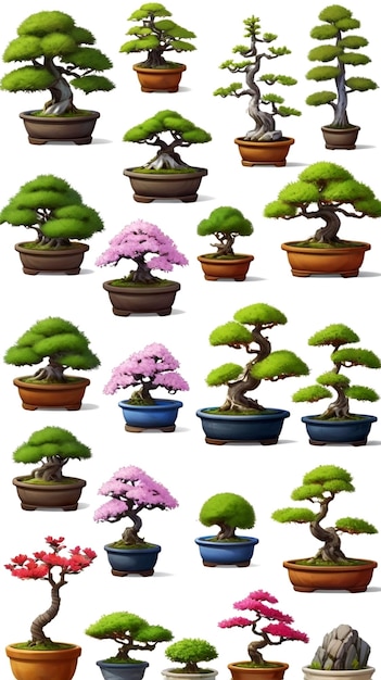 Photo une collection de plantes en pot comprenant un bonsai