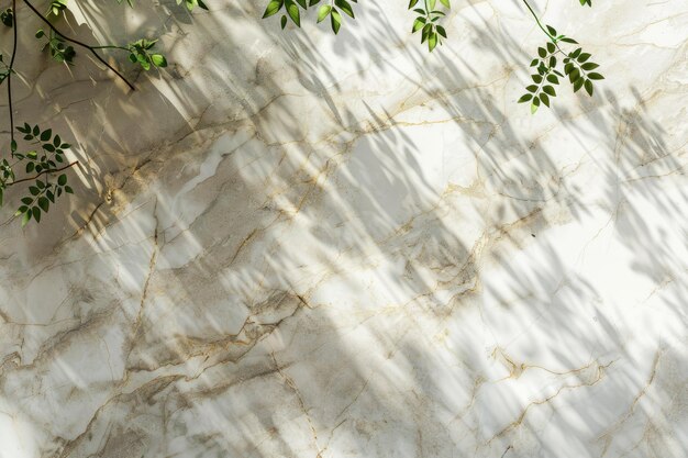 Photo comptoir de marbre blanc minimal avec l'ombre des feuilles éclairées par le soleil