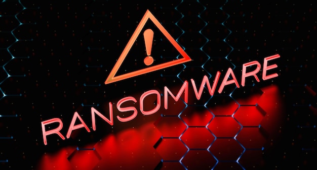 Photo concept de ransomware avec un signe d'alerte au néon rouge avec un arrière-plan flou