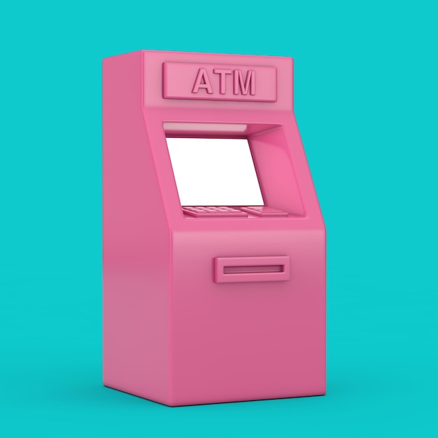 Concept de technologie d'entreprise Machine de dépôt ATM de style dessin animé rose dans le rendu 3d de style bicolore