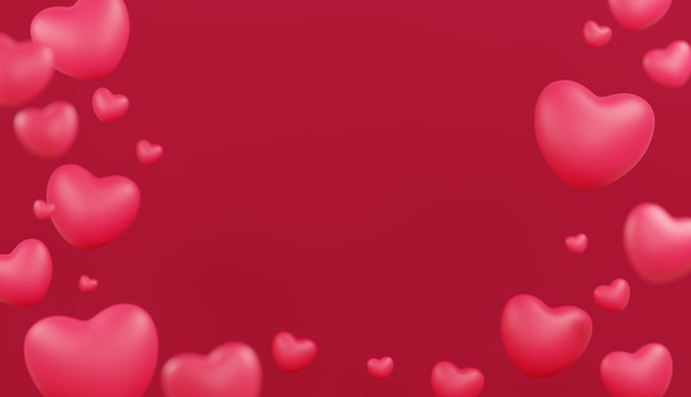 Conception de concept de saint valentin de fond de coeurs avec copie espace rendu 3d