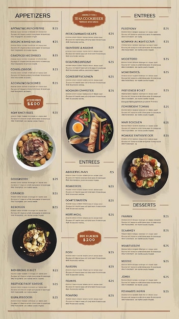 Photo conception d'un menu de restaurant qui présente la cuisine