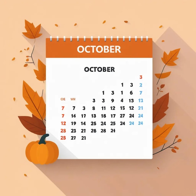 Photo une conception plate vectorielle du calendrier d'octobre