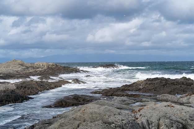 La côte rocheuse de l'océan Pacifique près du cap Columnar sur l'île de Kunashir Kouriles