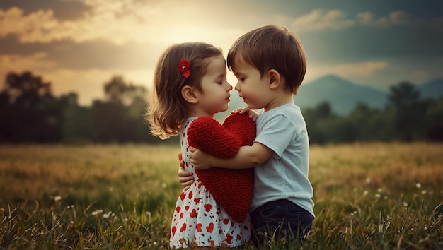 Photo un couple de bébés avec un cœur