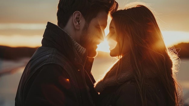 Photo un couple qui profite d'un moment de tendresse au coucher du soleil