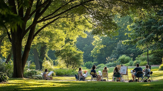 Photo cours d'art en plein air dans un jardin botanique luxuriant