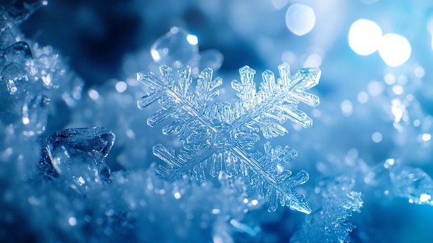 Photo des cristaux de glace brillants en flocons de neige parfaits pour les vacances d'hiver et les dessins de noël