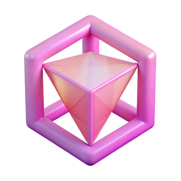 Photo un cube rose avec un triangle violet sur le fond