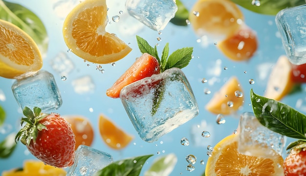 Photo des cubes de glace sont versés dans un verre d'eau