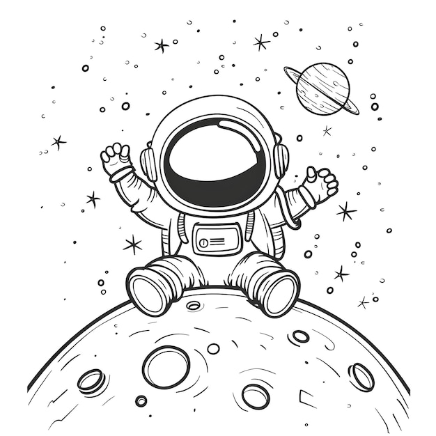 Cute astronaute dans l'espace livre de coloriage illustration vecteur un astronaute assis sur la lune