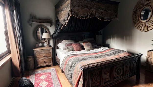 design d'intérieur de chambre de luxe de style boho couleur noire