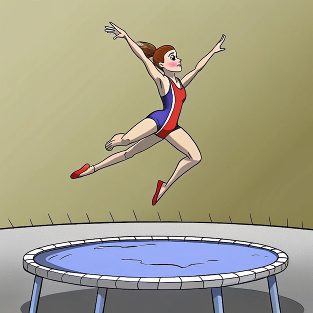 Photo un dessin animé d'une femme sautant sur un trampoline