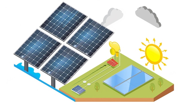 Photo un dessin animé d'un panneau solaire avec des panneaux solaires dessus