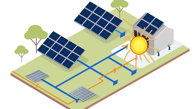 Photo un dessin animé de panneaux solaires avec le soleil au sommet