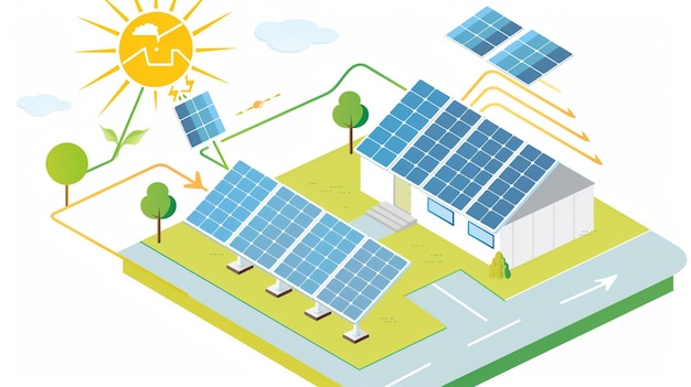 Photo un dessin d'une ferme solaire avec des panneaux solaires sur le toit