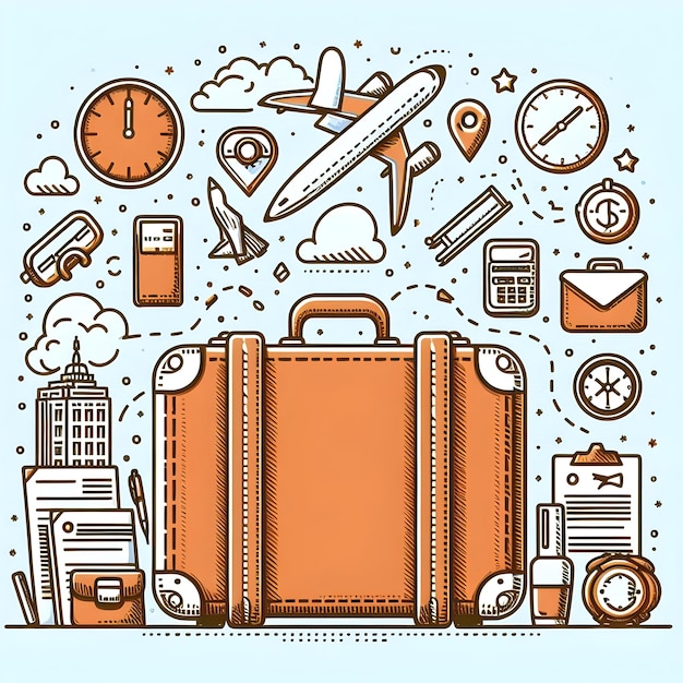 Photo un dessin plat comme l'icône de la ligne de doodle d'un concept de valise comme une icône de ligne de doodle d'une valise représente