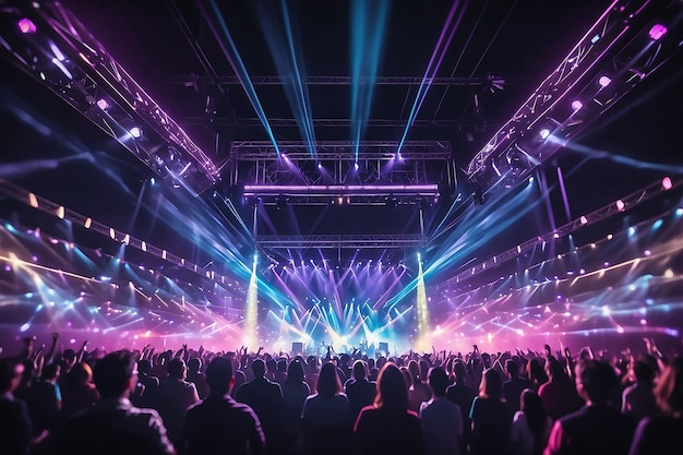 Photo Éclairage de concert de divertissement défocalisé sur scène fête de disco floue ia générative