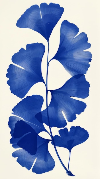 Photo un élégant photogramme de cyanotype de feuilles de ginkgo biloba avec de beaux détails