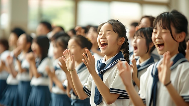 Photo des élèves excités applaudissent et apprécient l'événement scolaire